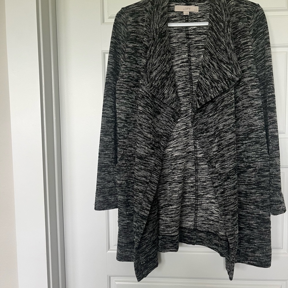 LOFT Black and Gray Cardigan Sweater Open Front Relaxed Fit